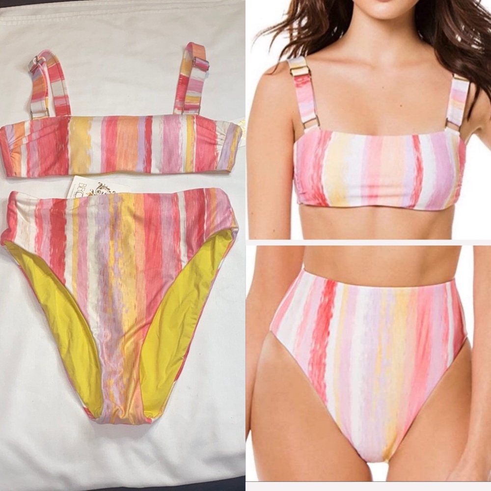 BECCA 2PC Vintage High Leg & Bralette Bikini Sz L